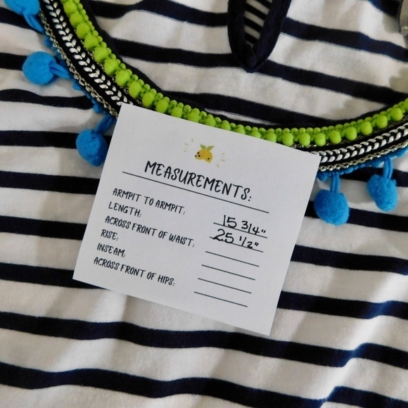 Anthropologie ONE SEPTEMBER Striped Tank Top Pom Poms Navy White Boho Small - Picture 13 of 13